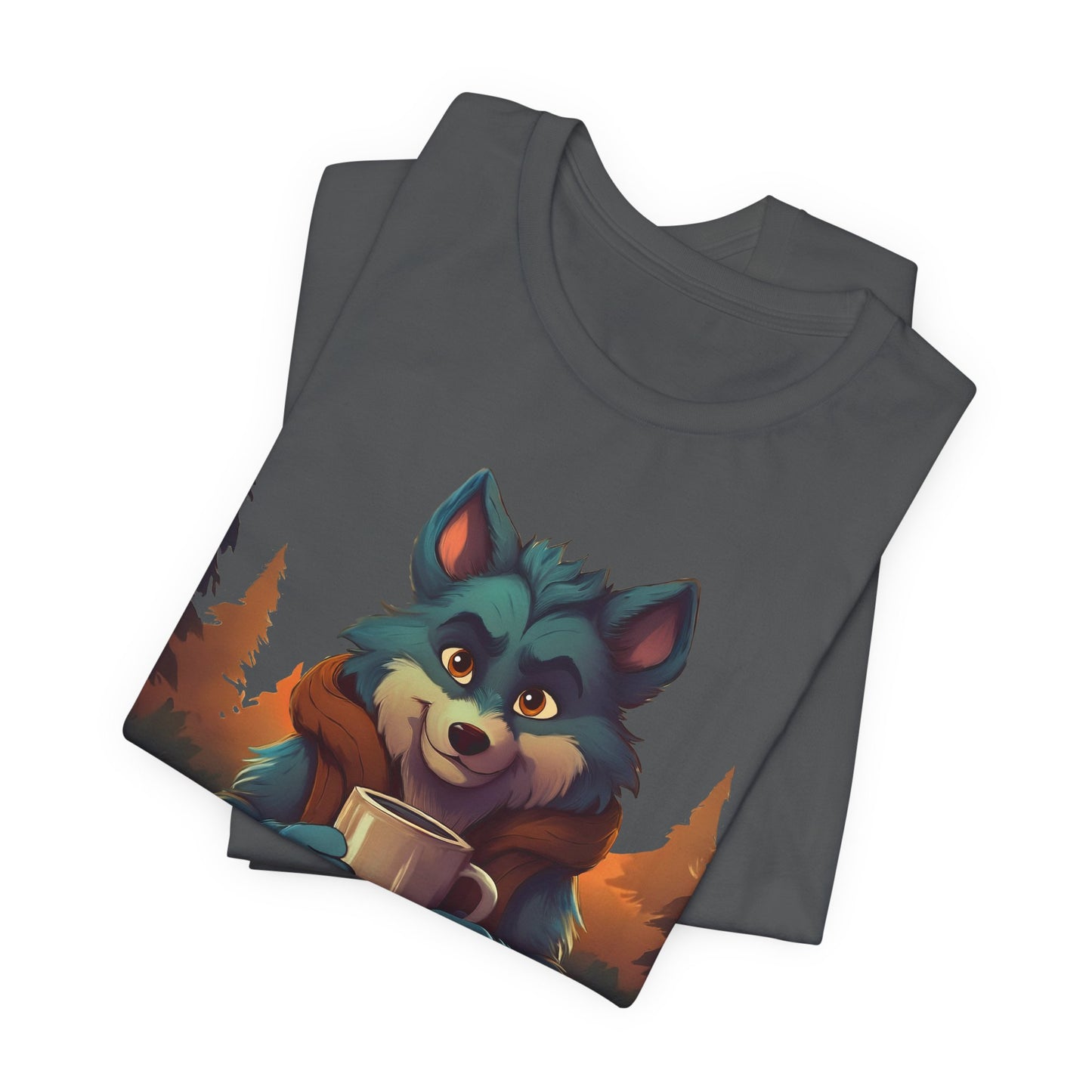 Happy Camper Wolf with coffee