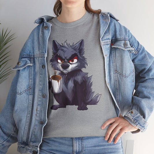 SCUFFY WOLF WITH COFFEE T-SHIRT