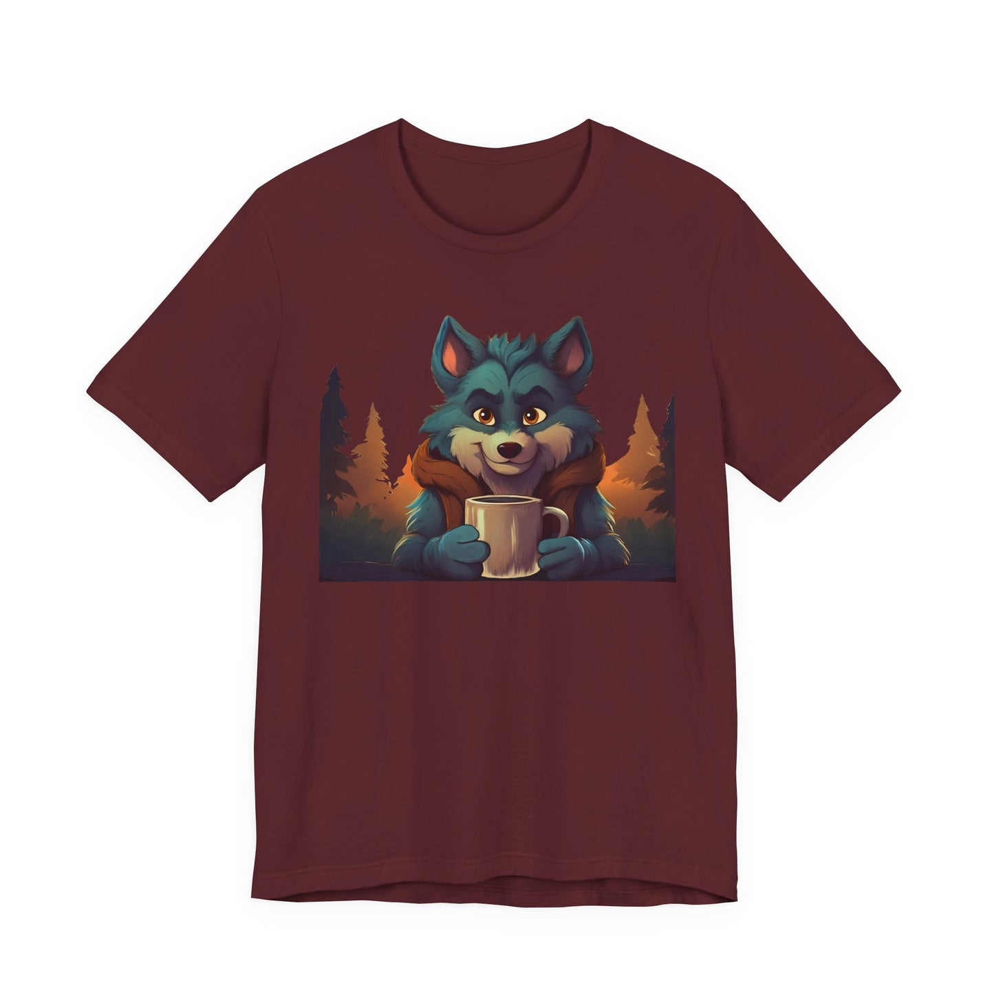 Happy Camper Wolf with coffee