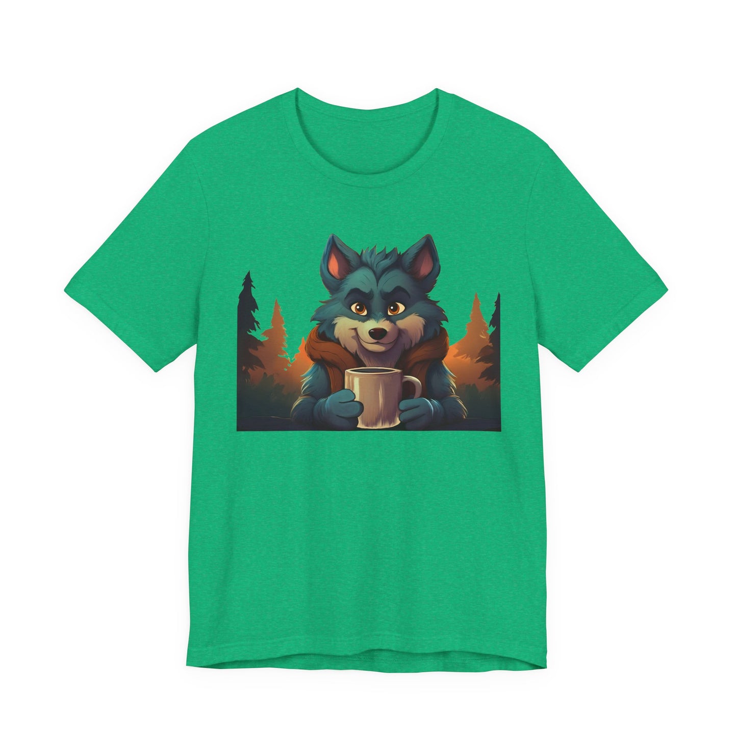 Happy Camper Wolf with coffee