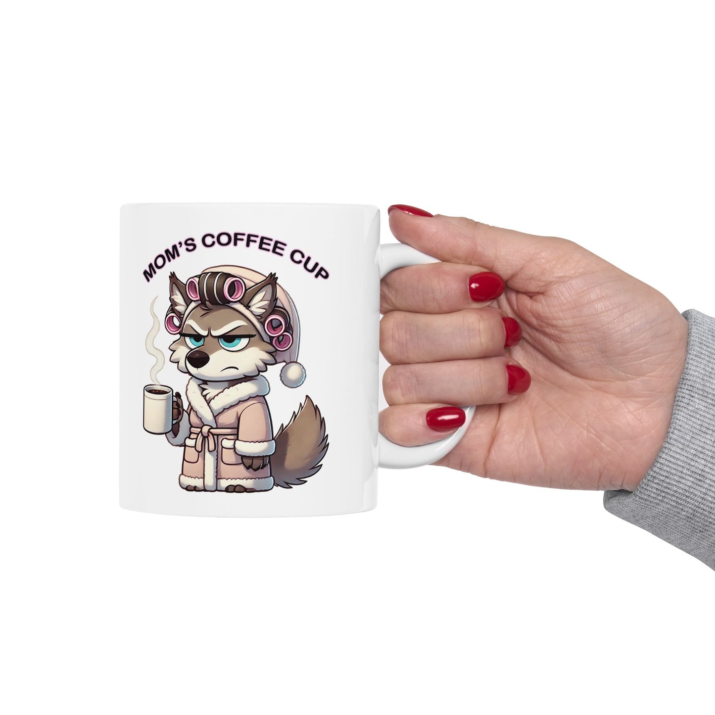 CURLERS AND COFFEE BLUE EYES- MOMS COFFEE CUP- - MUG