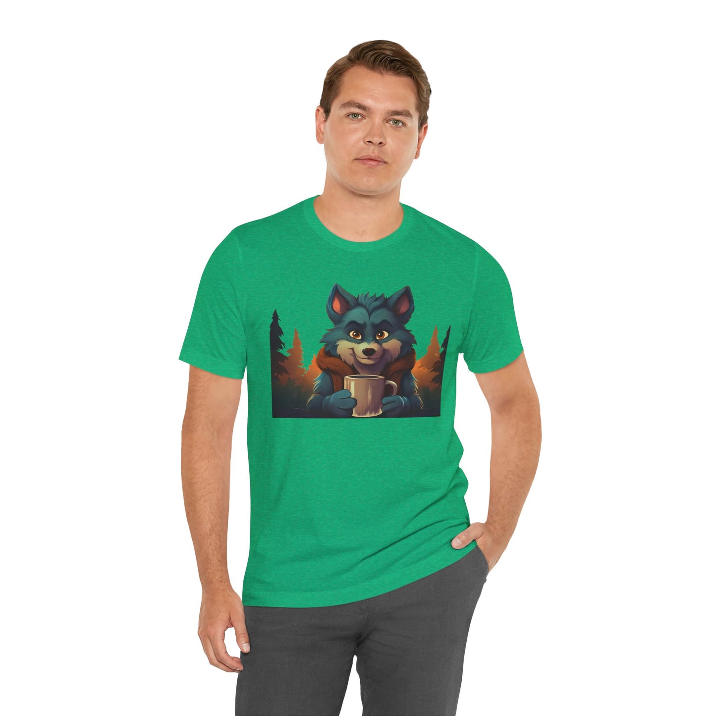 Happy Camper Wolf with coffee