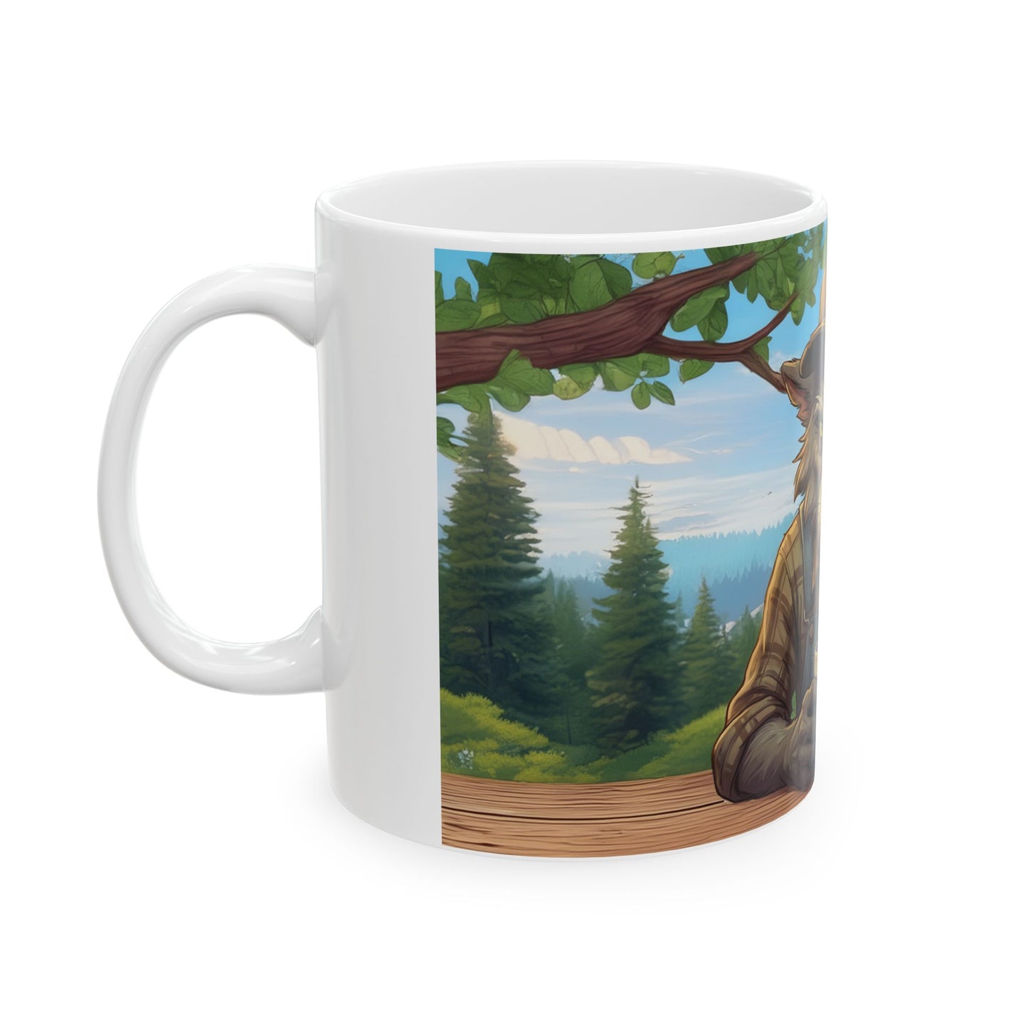 Grumpy Wolf in the woods — Ceramic Mug (11oz, 15oz)