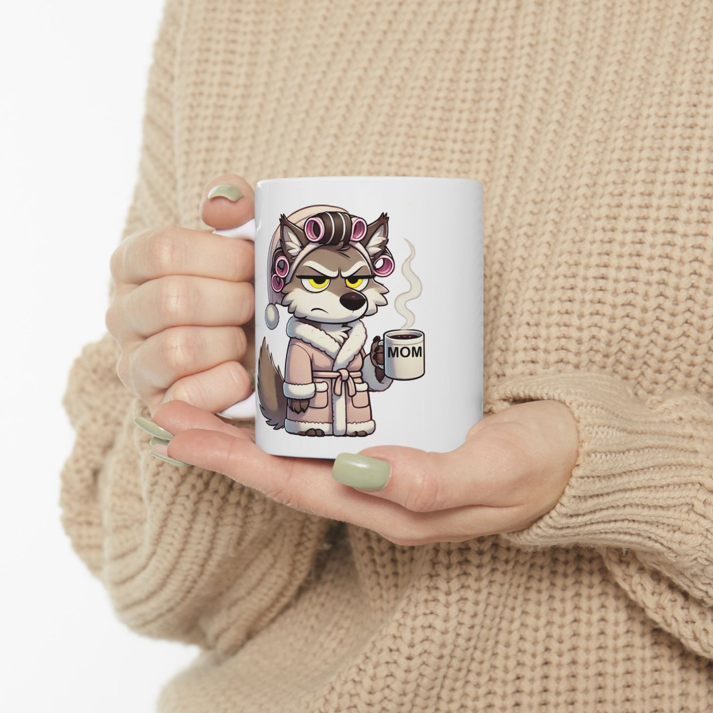 CURLERS AND COFFEE YELLOW EYES MOM CUP- MUG