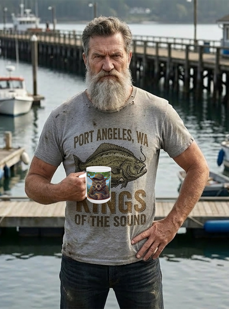 Grumpy Wolf in the woods — Ceramic Mug (11oz, 15oz)