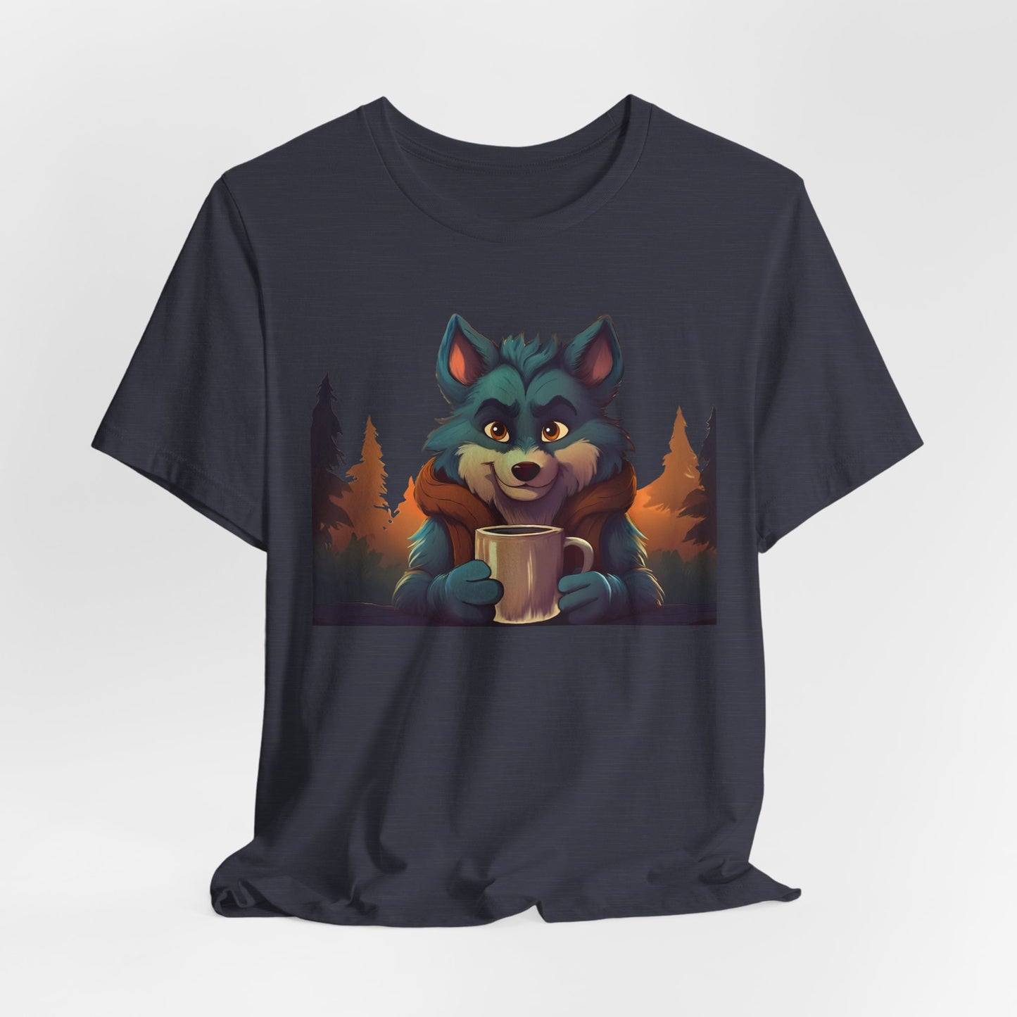 Happy Camper Wolf with coffee