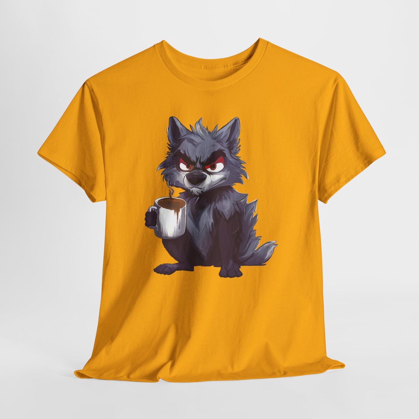 SCUFFY WOLF WITH COFFEE T-SHIRT