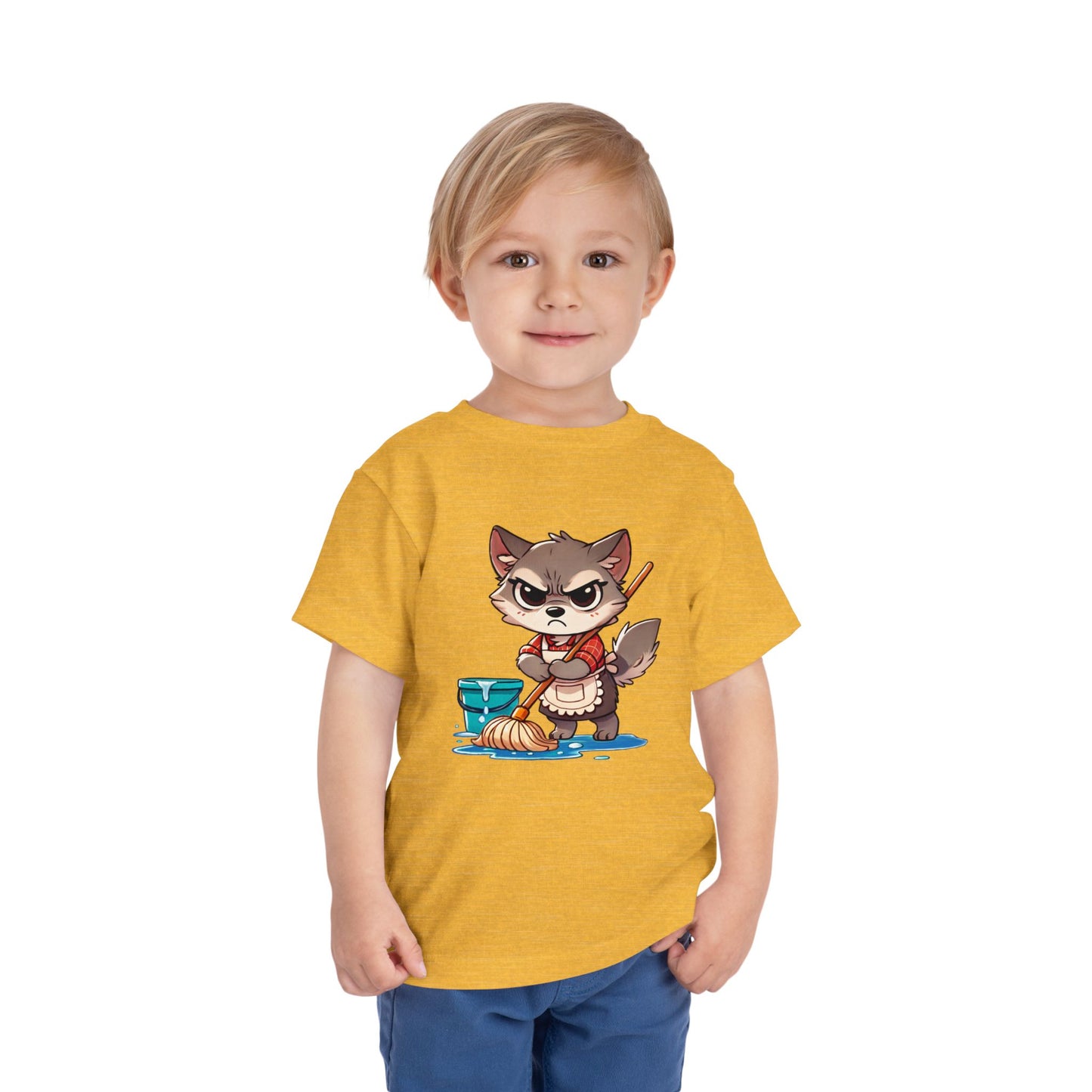 Toddler Tee — Grumpy Wolf girl with mop