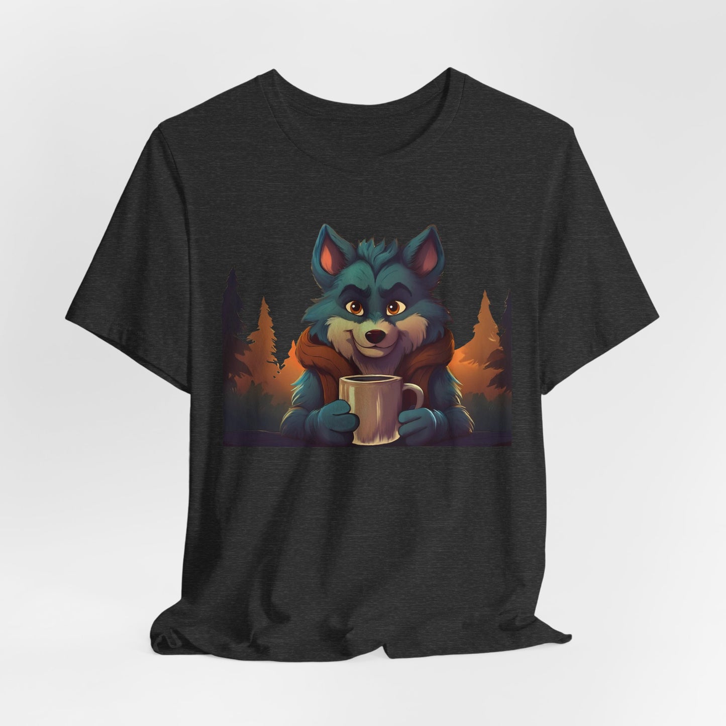 Happy Camper Wolf with coffee