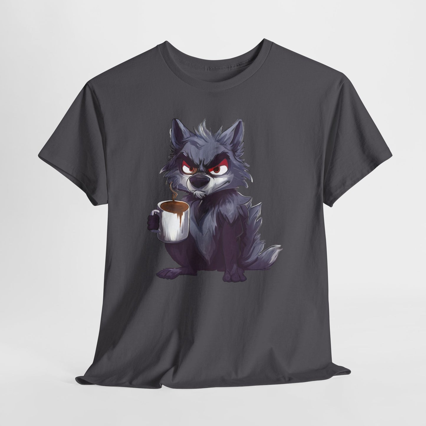 SCUFFY WOLF WITH COFFEE T-SHIRT