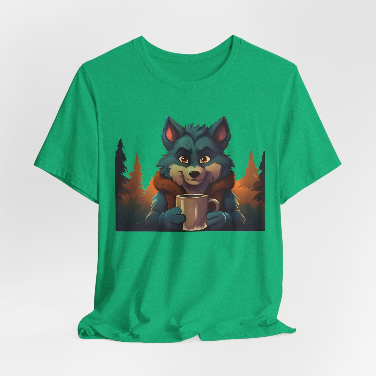 Happy Camper Wolf with coffee