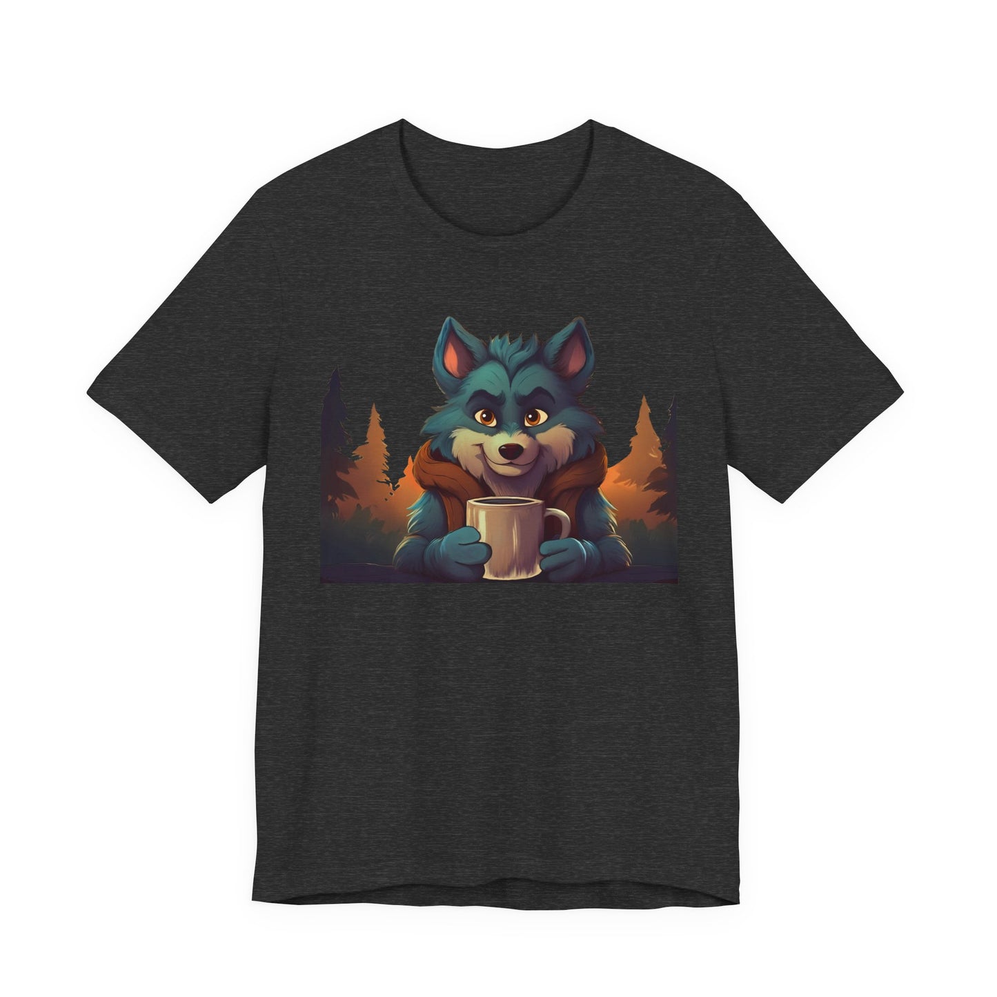 Happy Camper Wolf with coffee