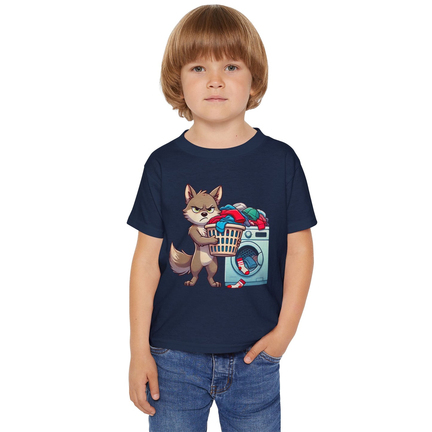 Toddler T-Shirt — Grumpy Wolf Pup Doing Laundry