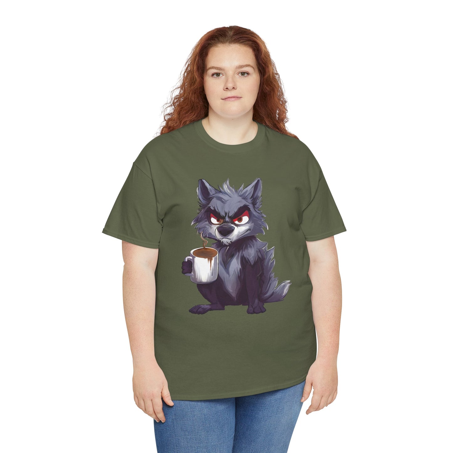 SCUFFY WOLF WITH COFFEE T-SHIRT
