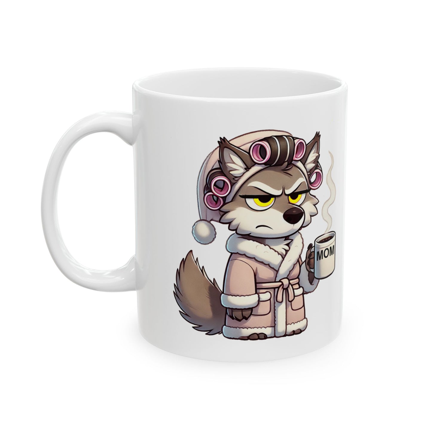CURLERS AND COFFEE YELLOW EYES MOM CUP- MUG