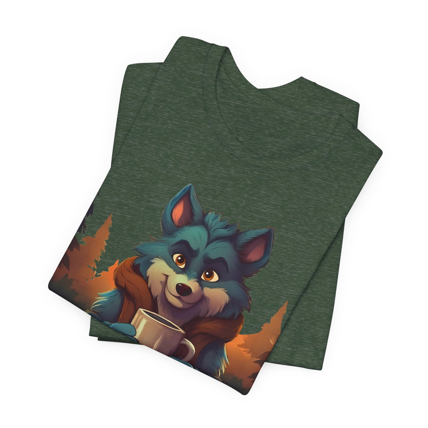 Happy Camper Wolf with coffee