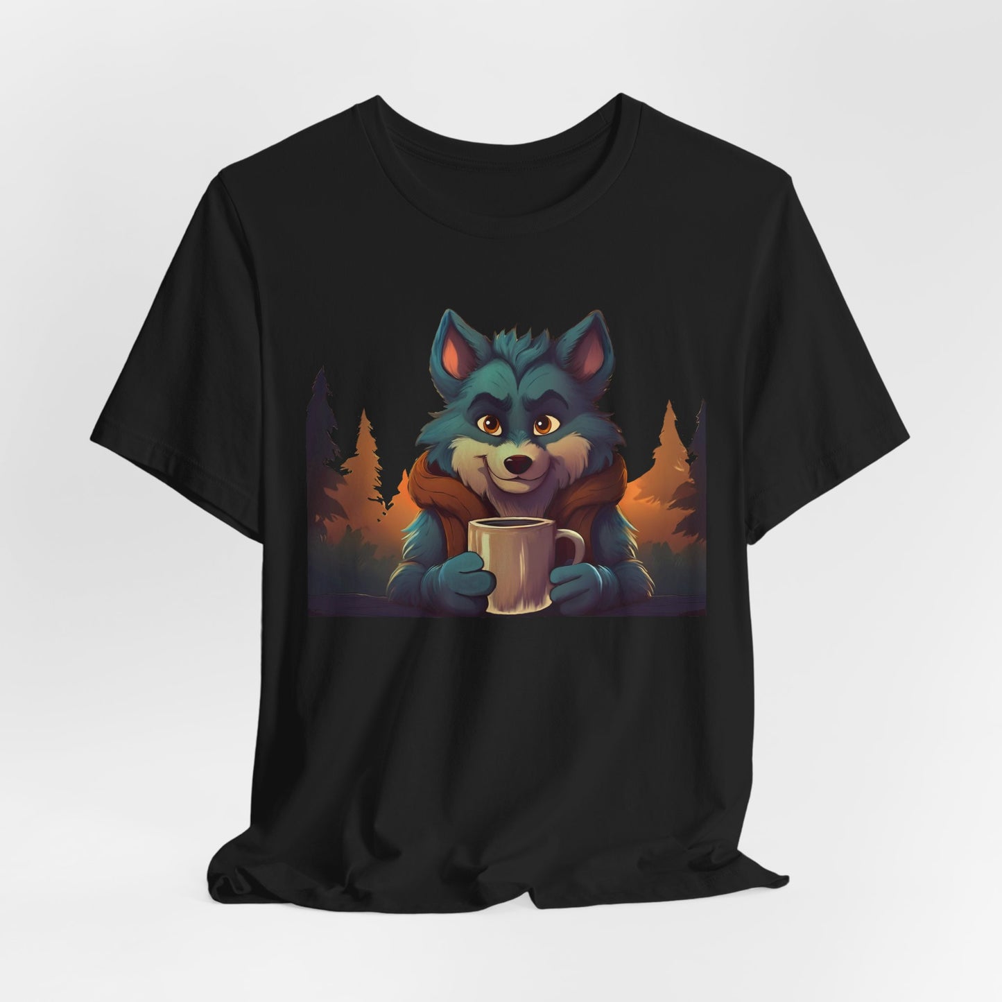 Happy Camper Wolf with coffee