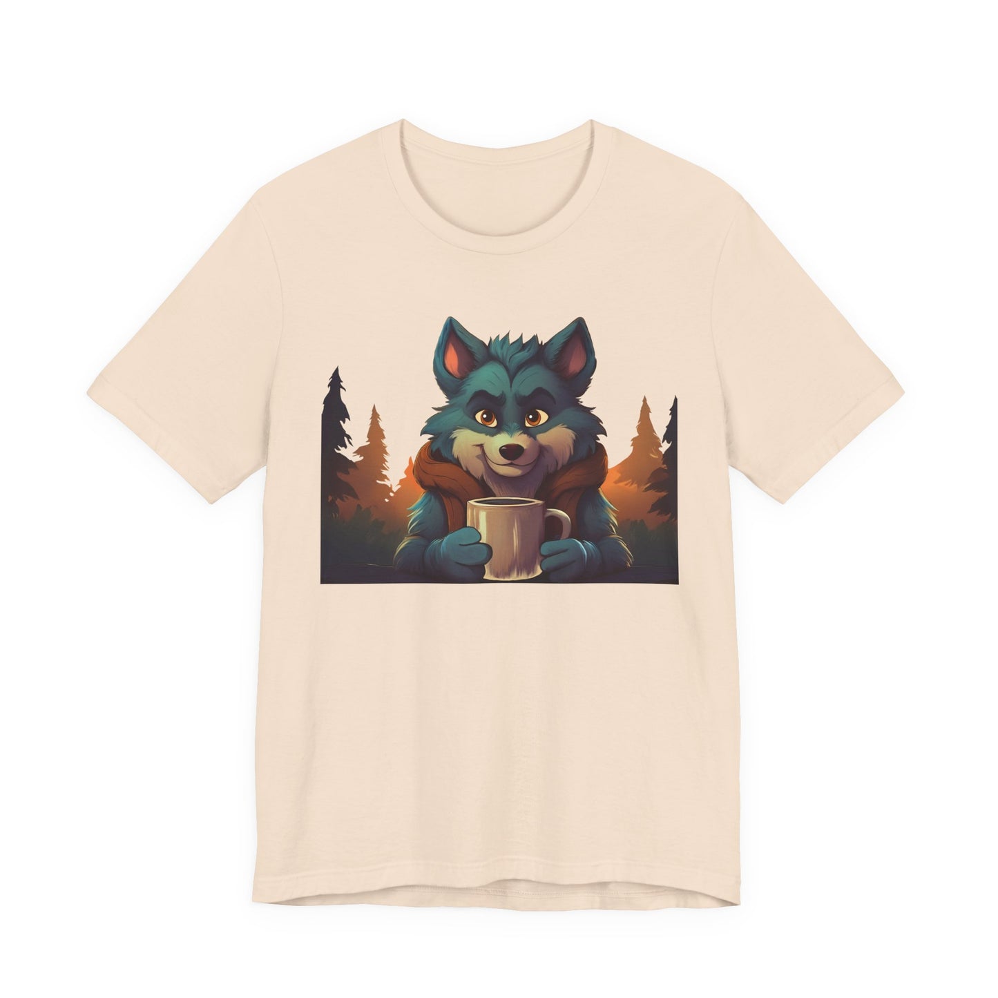 Happy Camper Wolf with coffee