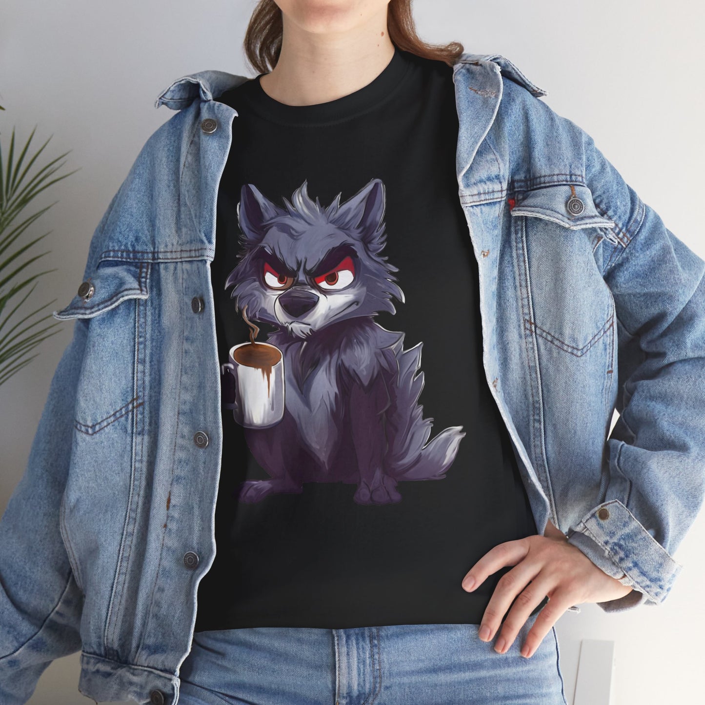 SCUFFY WOLF WITH COFFEE T-SHIRT