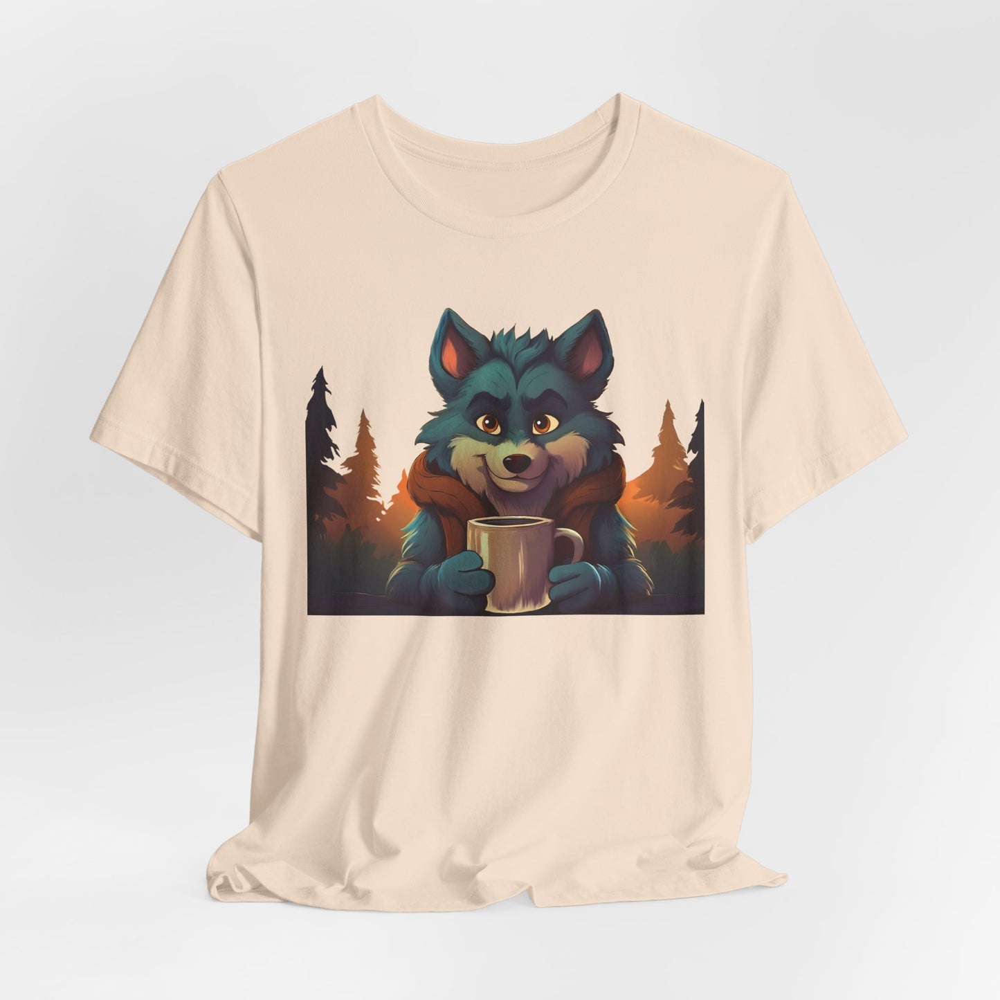 Happy Camper Wolf with coffee