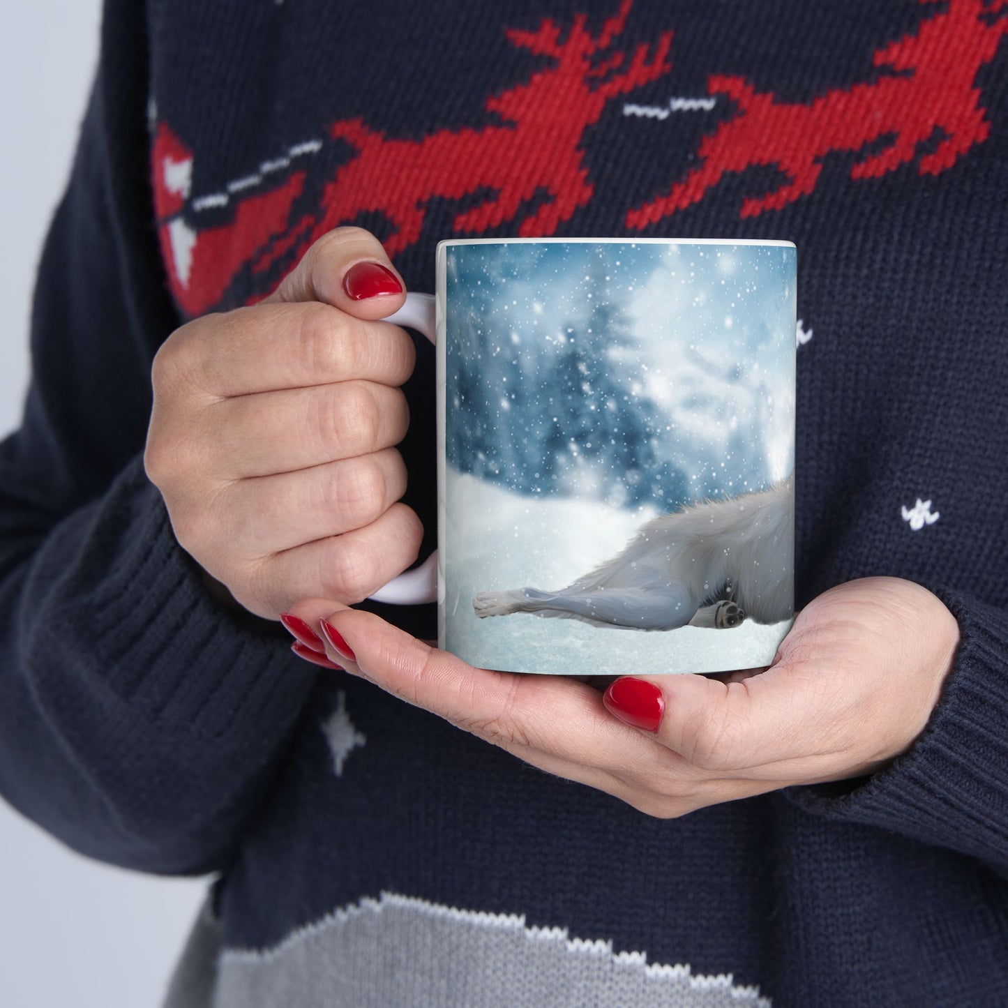 Wolf Howl Ceramic Mug — Snowy Winter Scene Coffee Cup (11oz, 15oz)