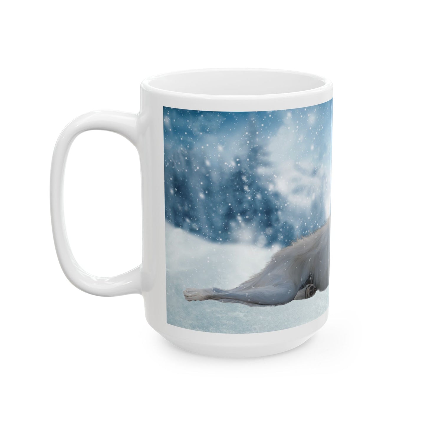 Wolf Howl Ceramic Mug — Snowy Winter Scene Coffee Cup (11oz, 15oz)