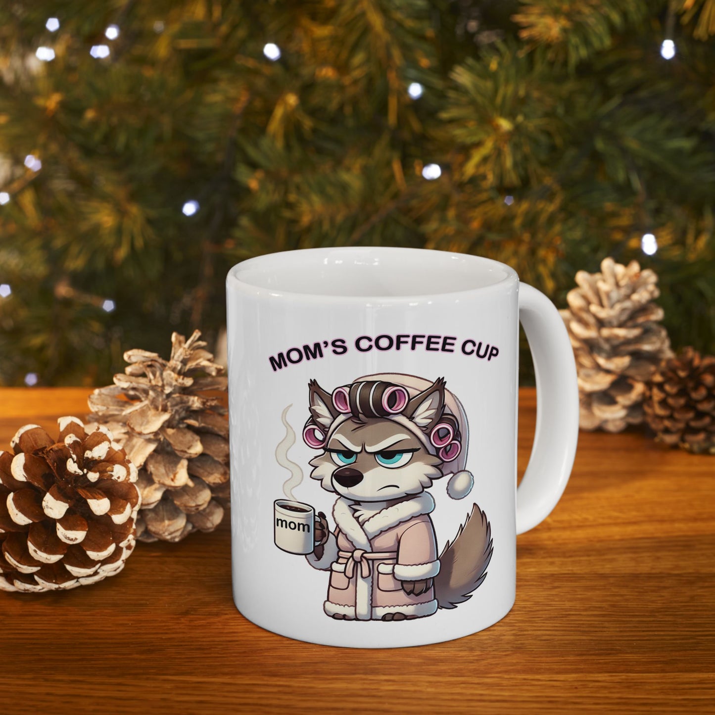 CURLERS AND COFFEE BLUE EYES MOMS COFFEE CUP-MOM-CUP -MUG