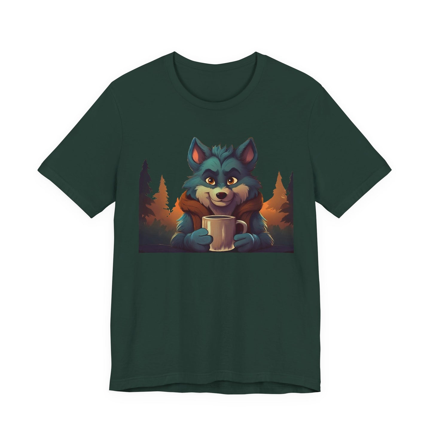 Happy Camper Wolf with coffee