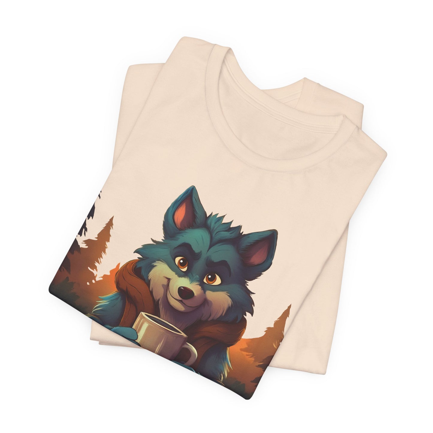 Happy Camper Wolf with coffee