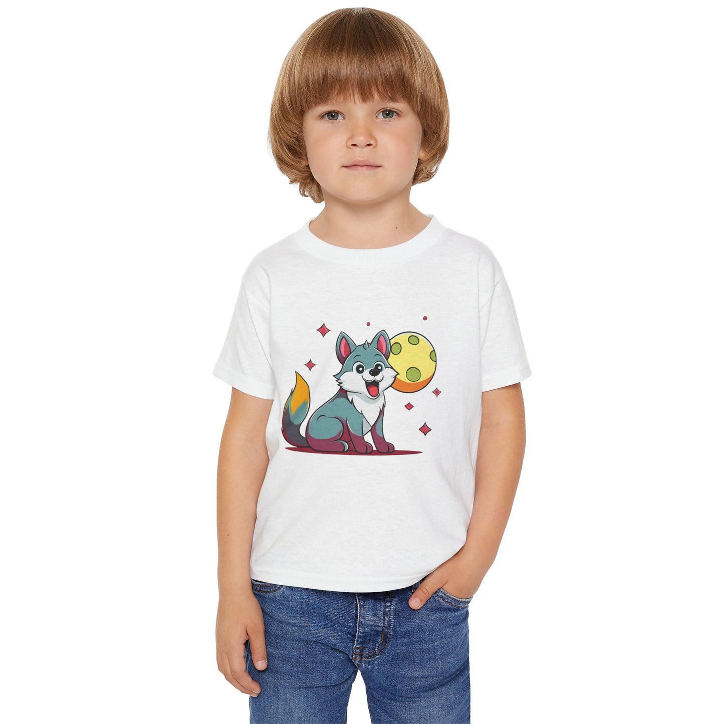 Wolf Pup with Moon and Stars