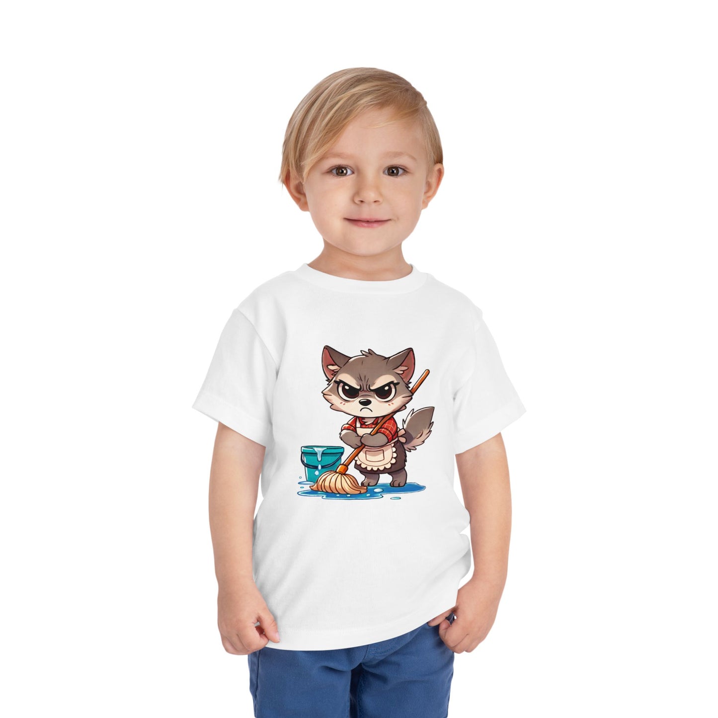 Toddler Tee — Grumpy Wolf girl with mop
