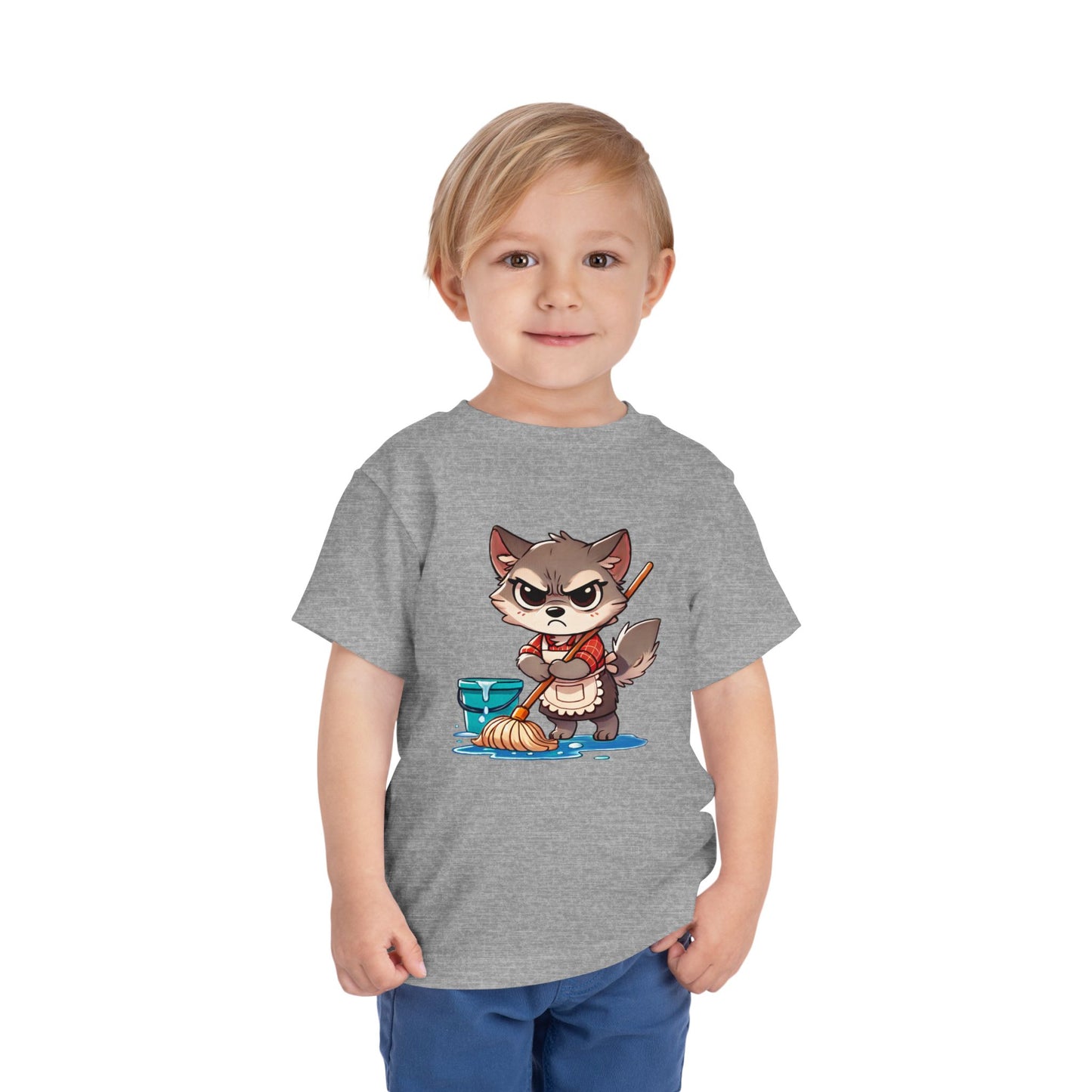 Toddler Tee — Grumpy Wolf girl with mop