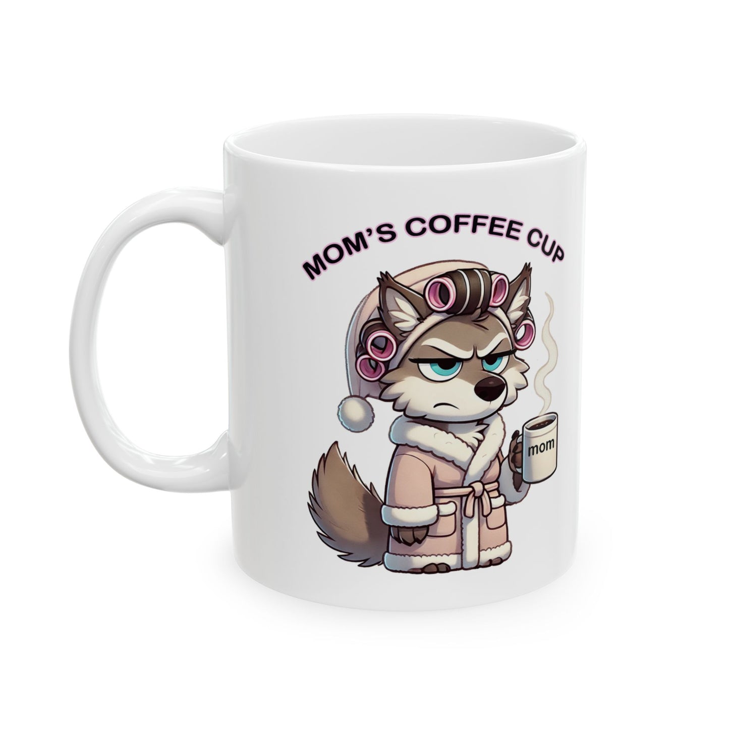 CURLERS AND COFFEE BLUE EYES MOMS COFFEE CUP-MOM-CUP -MUG
