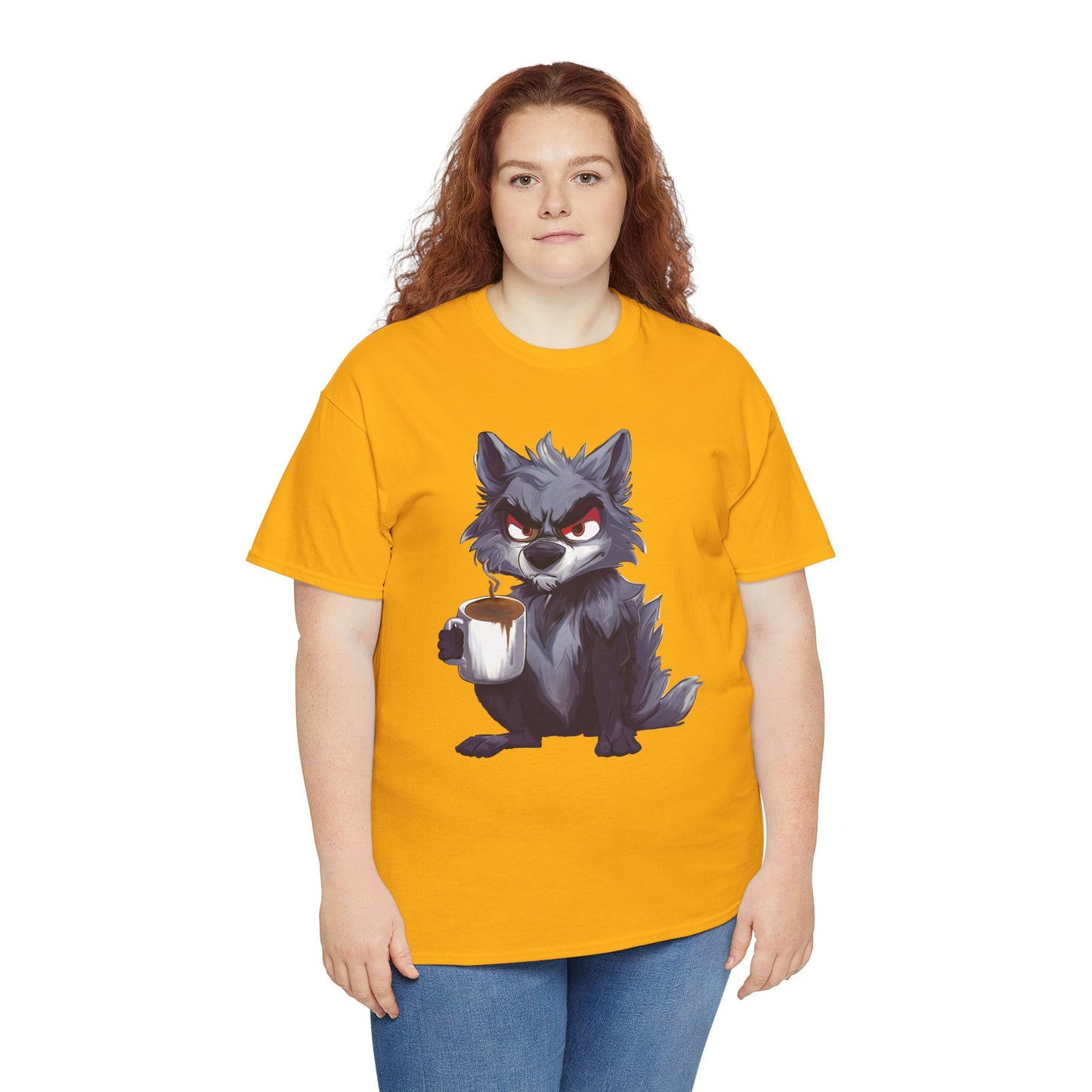 SCUFFY WOLF WITH COFFEE T-SHIRT