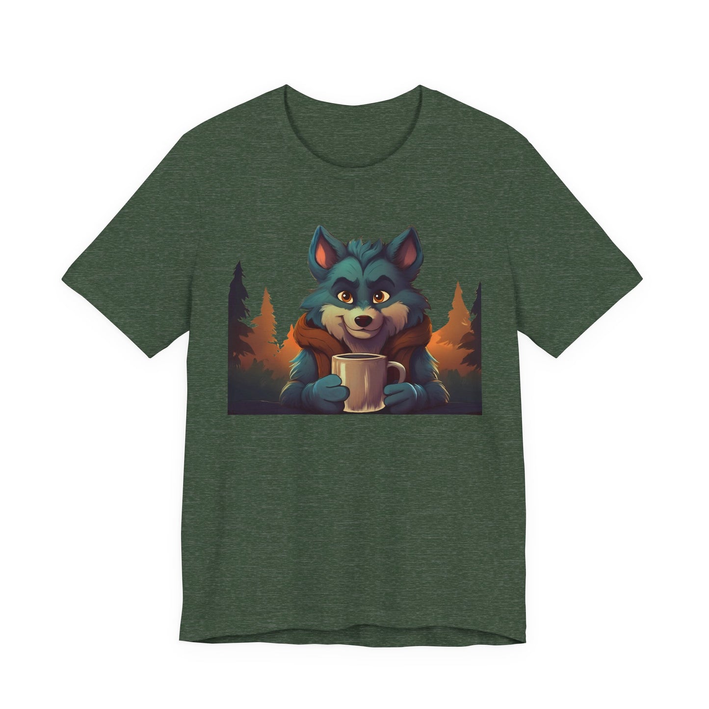 Happy Camper Wolf with coffee