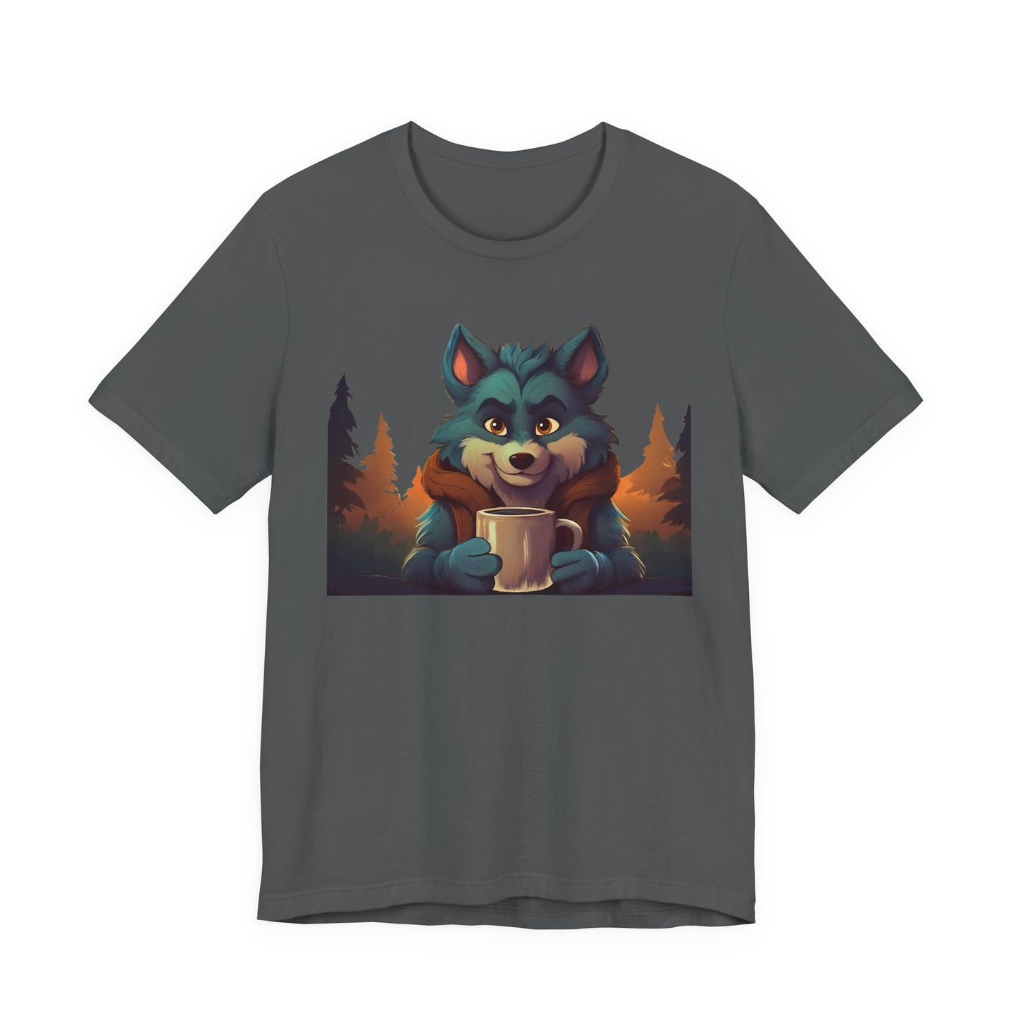 Happy Camper Wolf with coffee