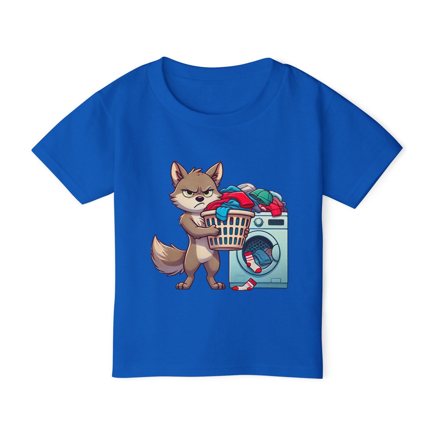 Toddler T-Shirt — Grumpy Wolf Pup Doing Laundry