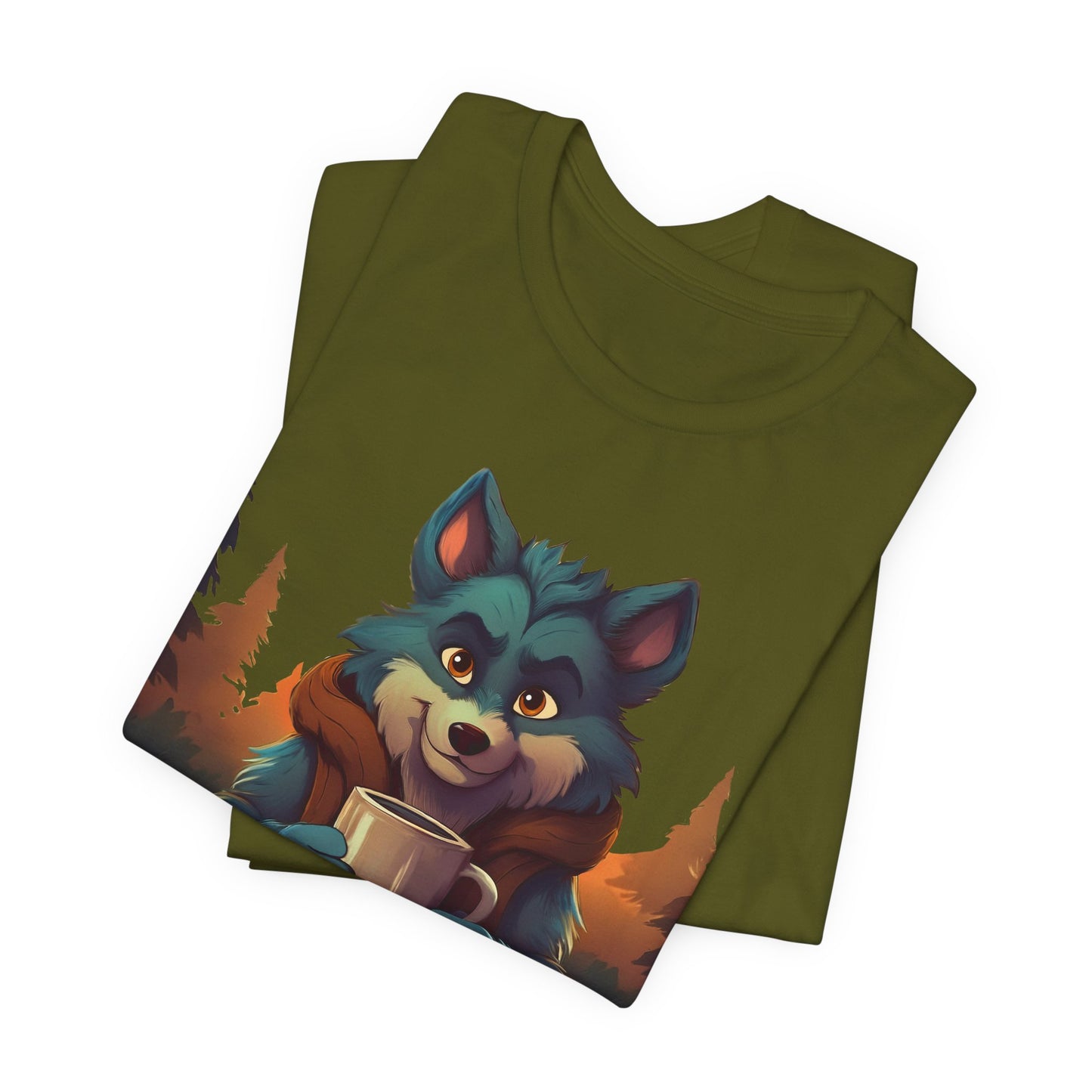 Happy Camper Wolf with coffee