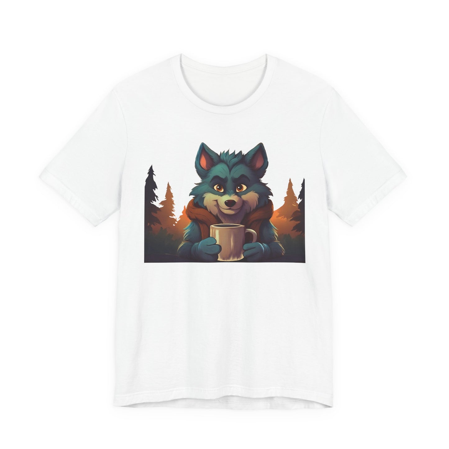 Happy Camper Wolf with coffee