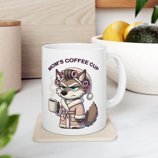 CURLERS AND COFFEE BLUE EYES- MOMS COFFEE CUP- - MUG