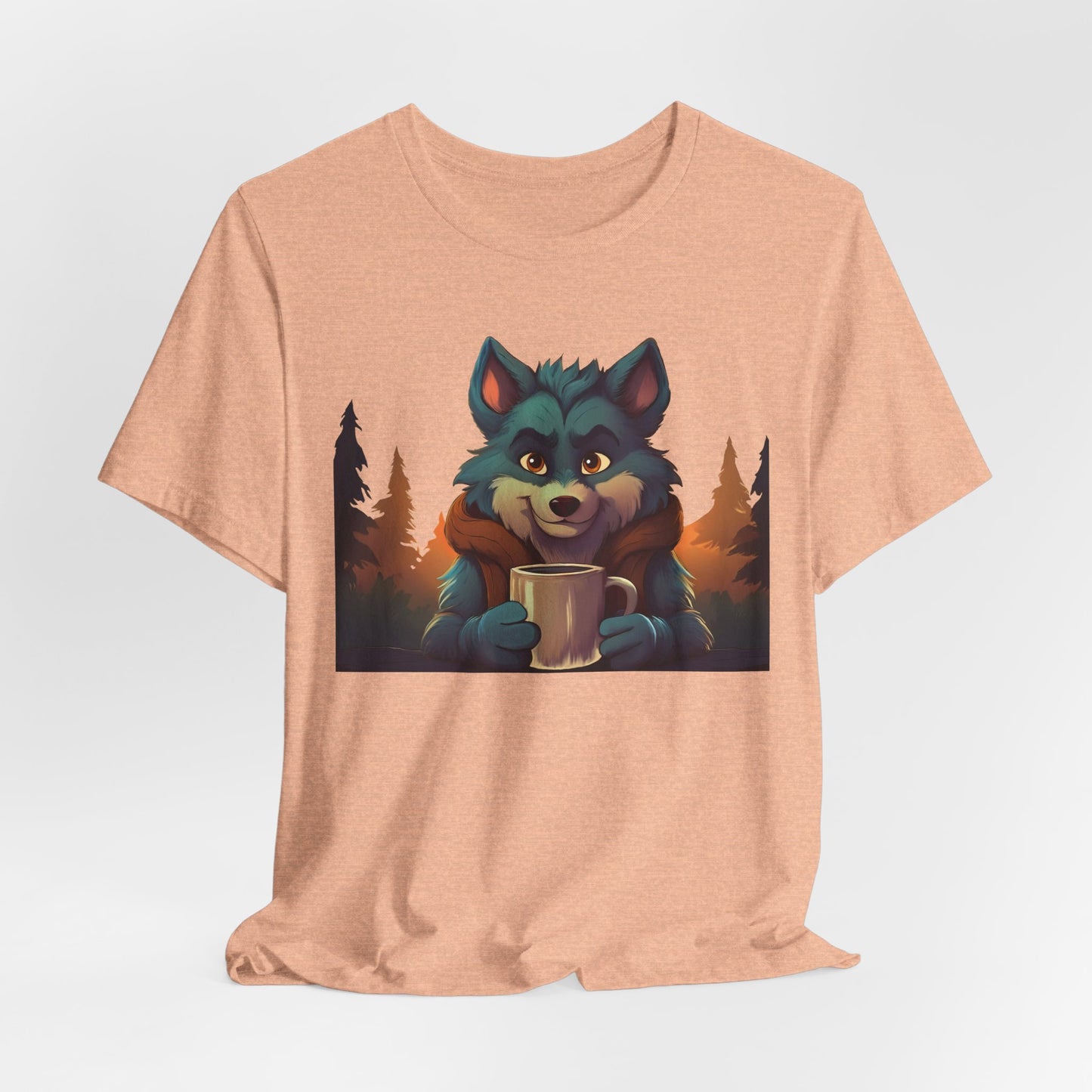 Happy Camper Wolf with coffee