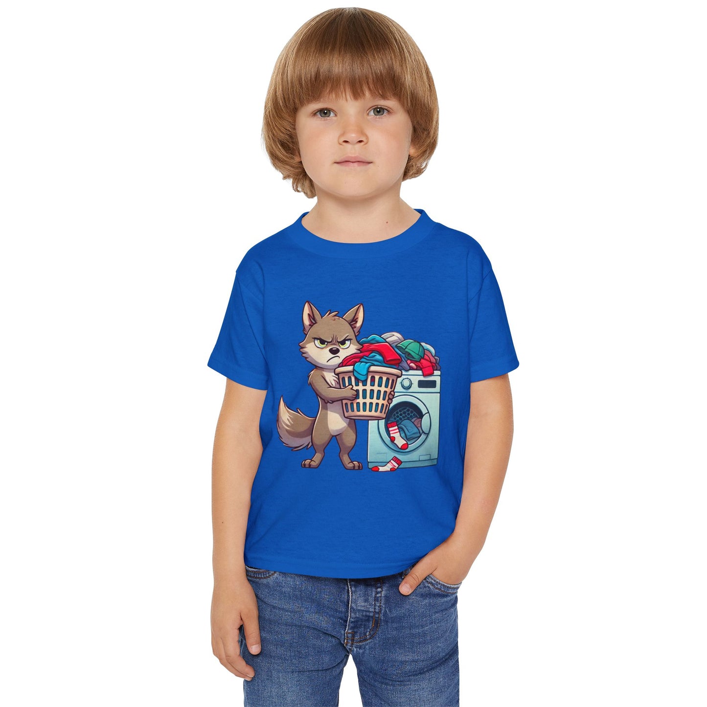 Toddler T-Shirt — Grumpy Wolf Pup Doing Laundry