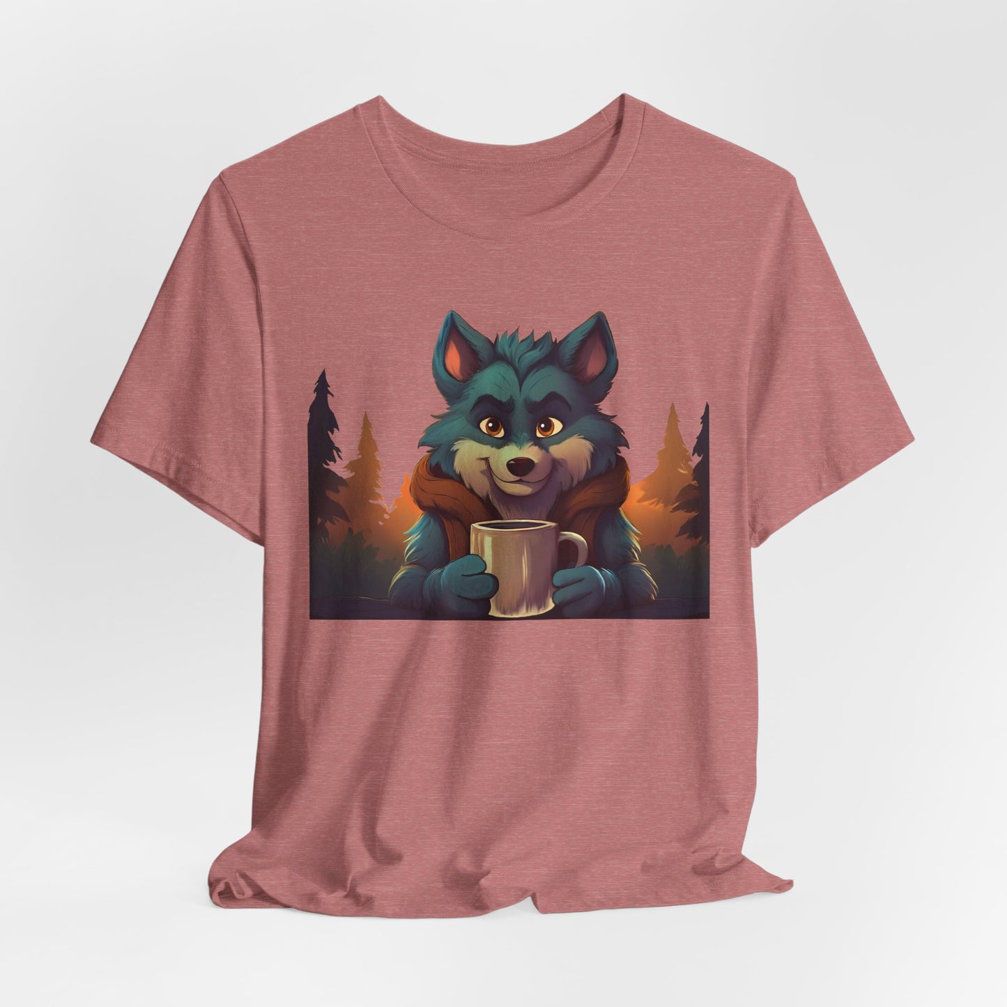 Happy Camper Wolf with coffee