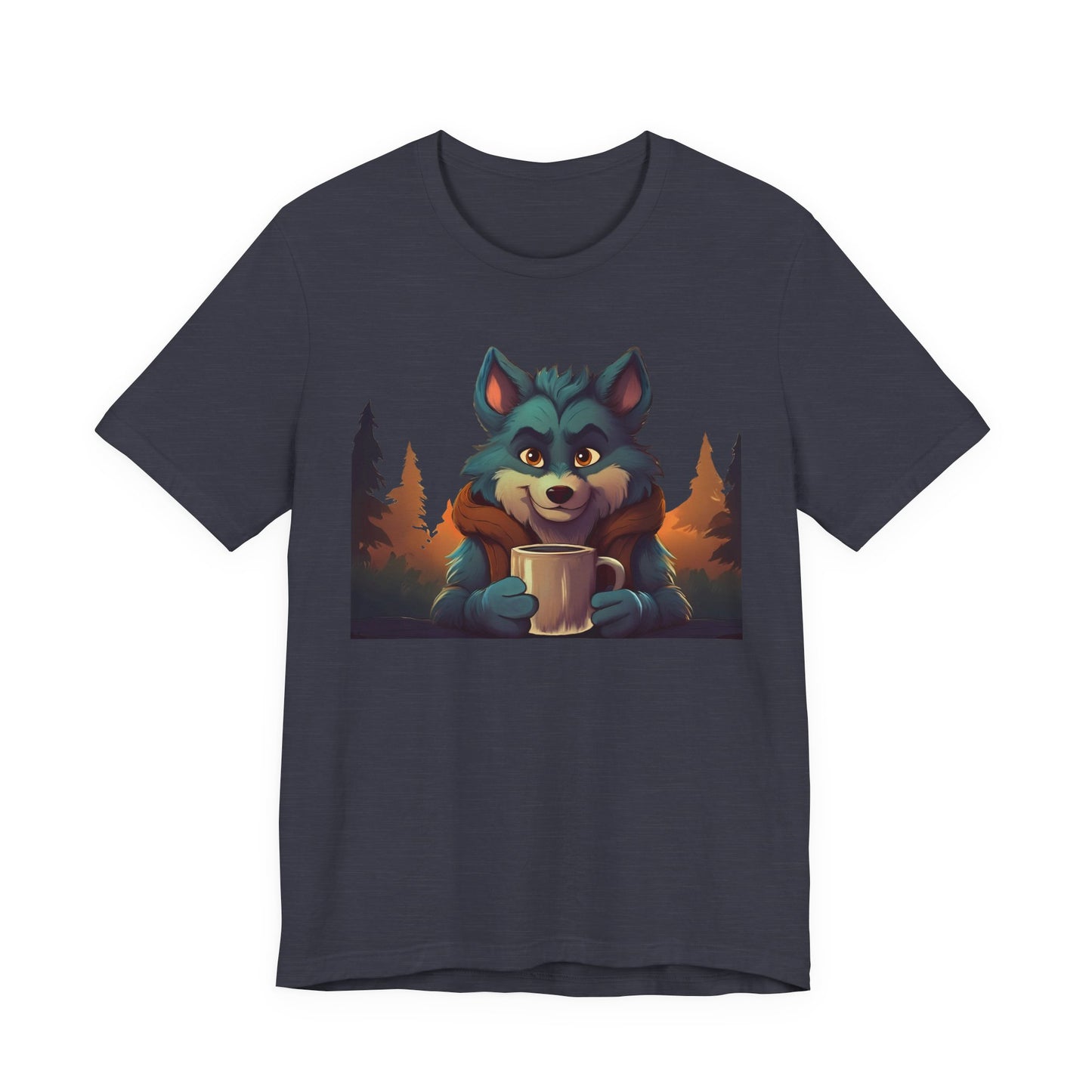Happy Camper Wolf with coffee