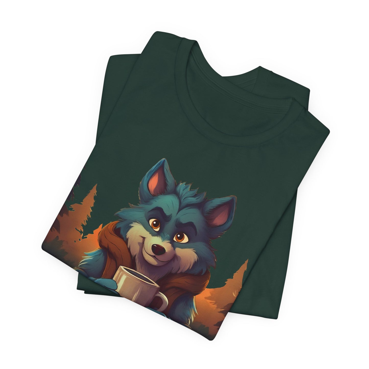 Happy Camper Wolf with coffee