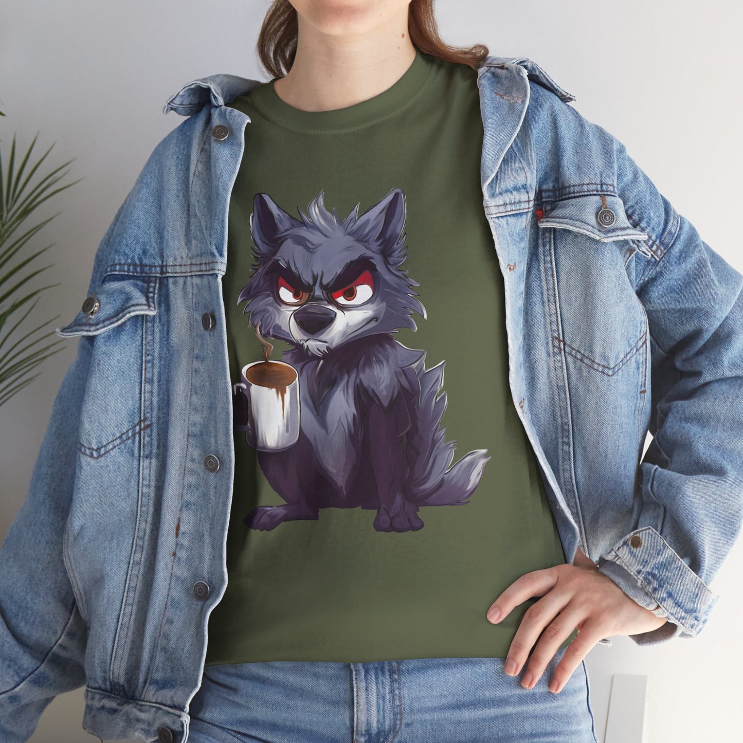 SCUFFY WOLF WITH COFFEE T-SHIRT