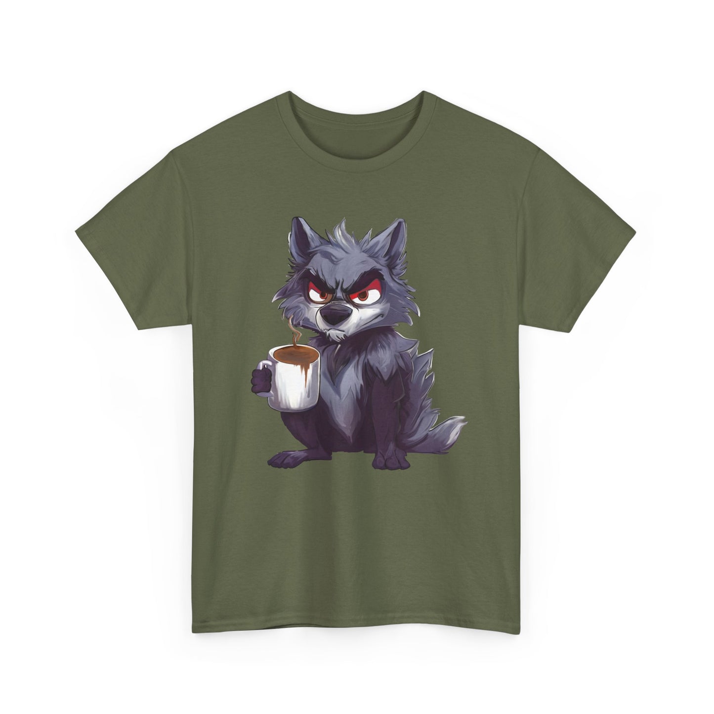 SCUFFY WOLF WITH COFFEE T-SHIRT