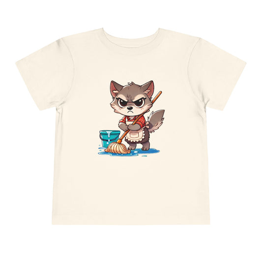 Toddler Tee — Grumpy Wolf girl with mop