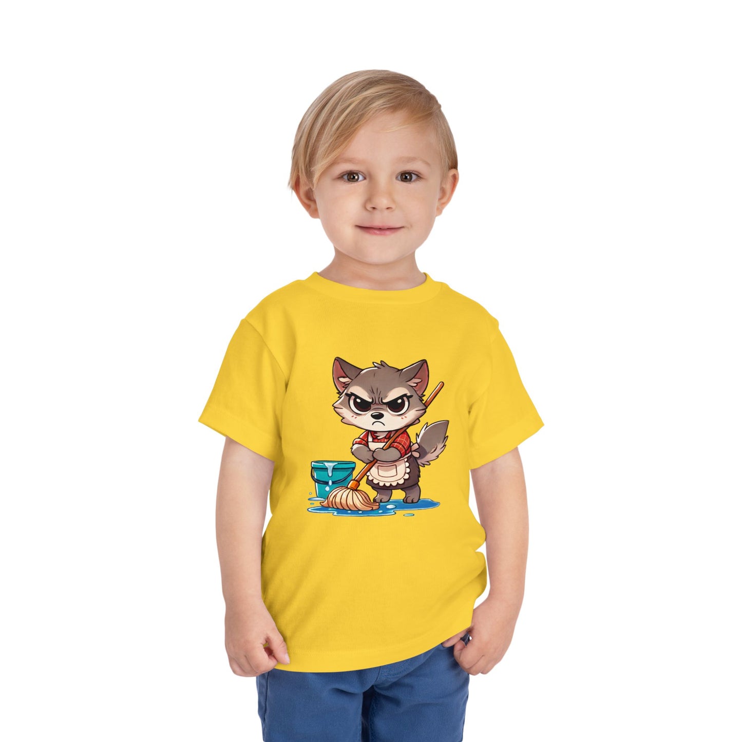 Toddler Tee — Grumpy Wolf girl with mop