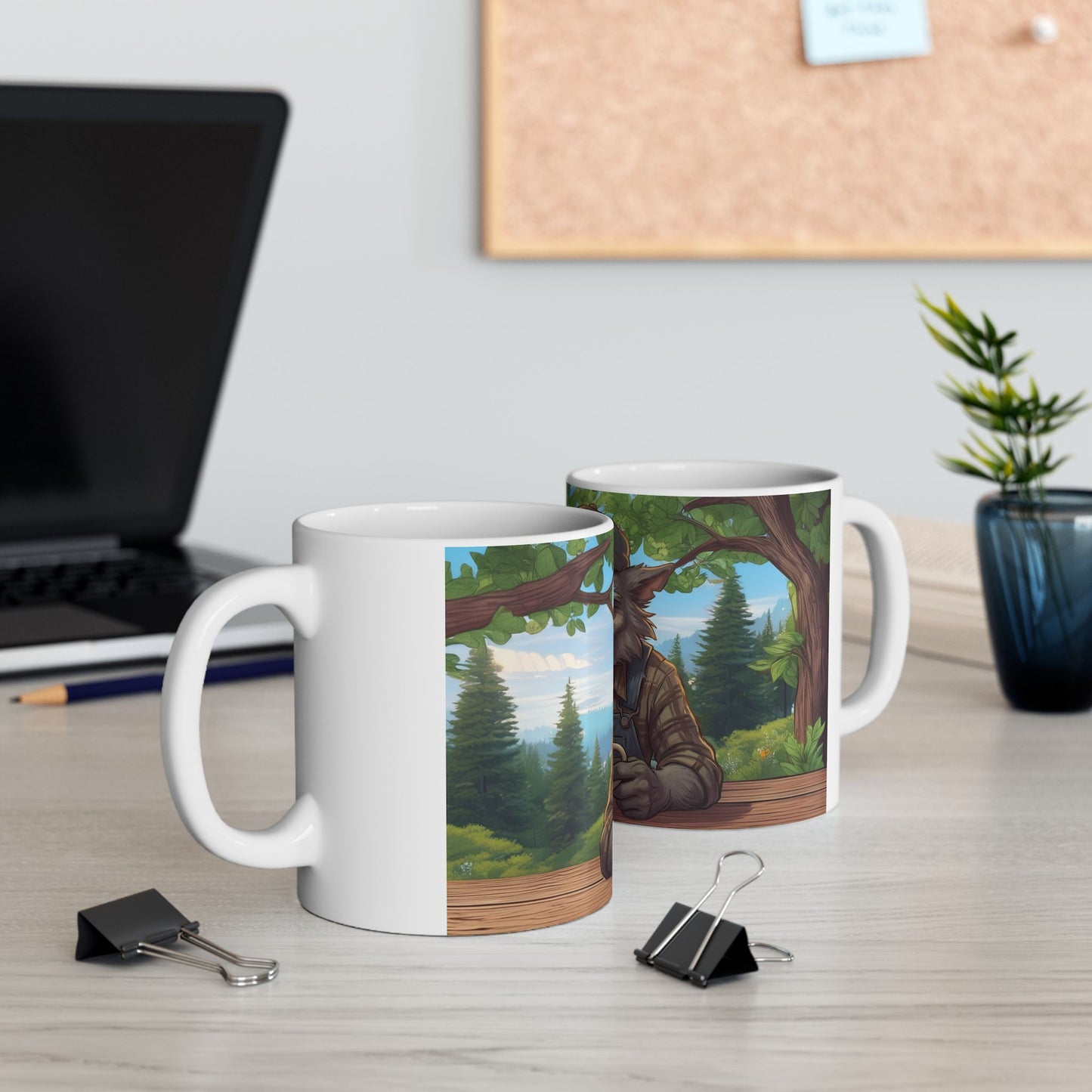 Grumpy Wolf in the woods — Ceramic Mug (11oz, 15oz)